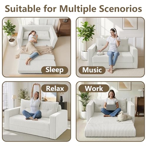 Image of HABUTWAY 41.3 inch Loveseat Boneless Couch, 4-in-1 Convertible Sofa Bed, Plush Fur Folding Futon Sofa Bed Couches with a Pillow for Living Room, High-Density Foam Support, No Assembly Required, Beige