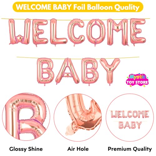 Image of Welcome Baby Banner Rose Gold for Boy Girl Home Foil Balloon Decoration Decor Celebration Rose Golden