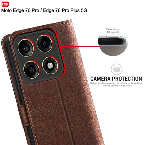 Image of TheGiftKart Flip Back Cover Case for Motorola Moto Edge 70 Pro /Edge 70 Pro Plus 5G | Dual-Color Leather Finish | Inbuilt Stand & Pockets | Wallet Style Flip Cover Case (Faux Leather, Brown & Coffee)