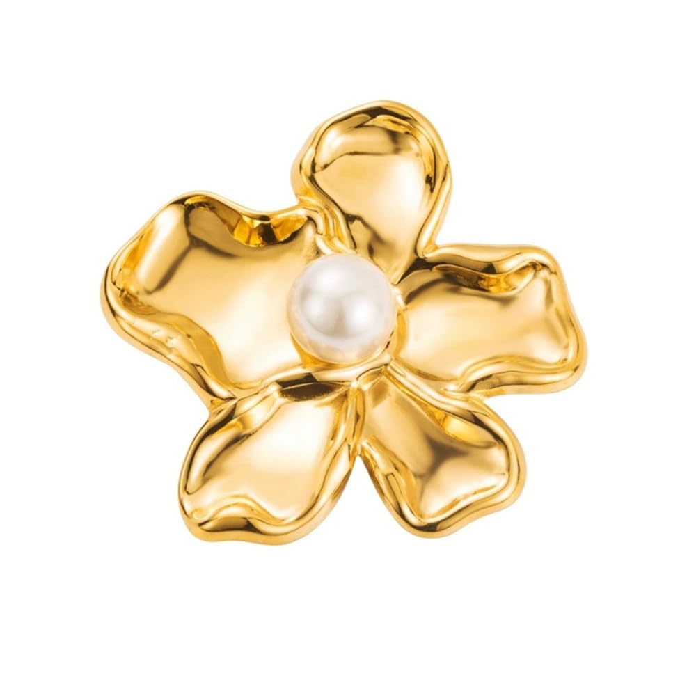 Broche fleur acier inoxydable plaqué or avec épingle de revers