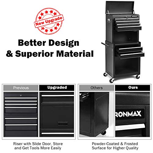 Goplus 6-Drawer Rolling Tool Chest w/Riser, 3 in 1 Rolling Tool Box w/Keyed Locking System, Detachable Top Box, Side Handle, Toolbox Organizer for Workshop Garage