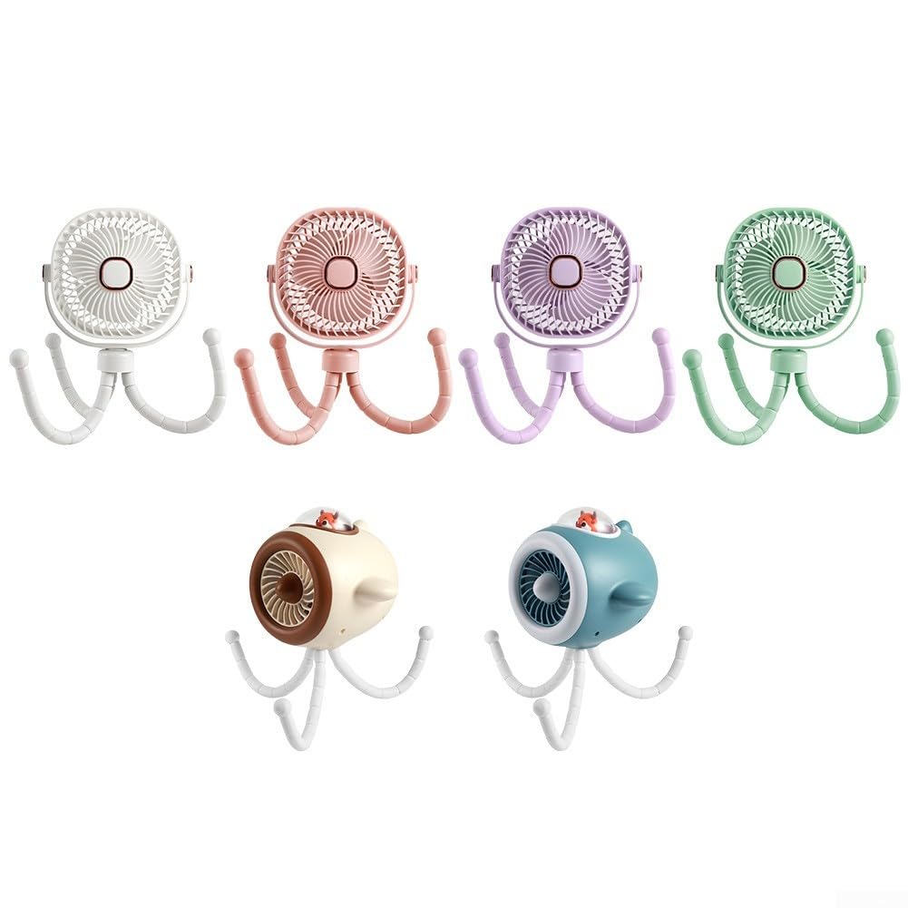 Tragbarer Kinderwagen-Ventilator, 8000 mAh, mit 360-Grad-Drehung, LED-Licht, abnehmbarem Kopf und 4 Geschwindigkeitsoptionen für den Einsatz (Rosa)