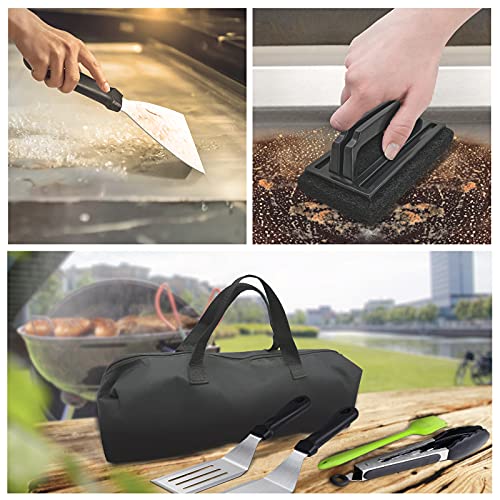 Griddle Accessories,15 Pcs Flat Top Grill Accessories Kit For Blackstone And Camp,Stainless Steel Bbq Accessories With Spatula, Basting Cover,Tongs,Egg Mold & Carry Bag For Outdoor Bbq Teppanyaki #TOP5