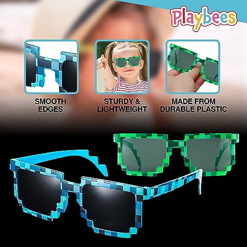 Pixel Sunglasses - 12 Pack - Robot Eye-wears for Kids and Adults - Pixelated Graphics Frames - Perfect Birthday Party Favors, Gaming Events, Raves, and More - UV Protected and Durable4
