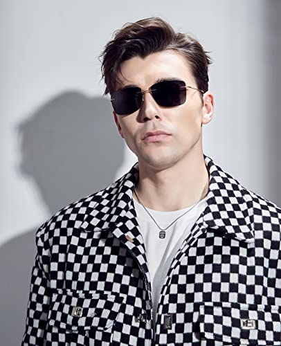 Cyxus Polarized Rimless Sunglasses for Men Square UV Protection Rectangle Ultralight Metal Shades2
