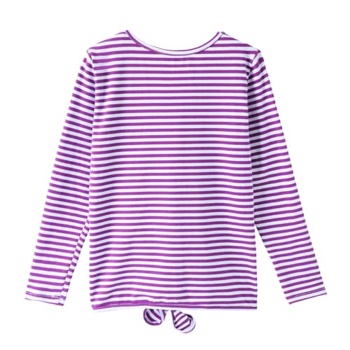 HILEELANG Girl Long Sleeve T-Shirt – Striped Cotton Stretch Tee with Pocket and Tie Front,Size 5–16Y2