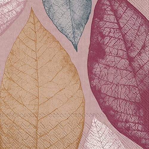 IHR Ideal Home Range Cocktail Napkins Disposable 3-Ply Paper Party Napkin Pack, 5" x 5", Big Leaves (Red), 20-Count