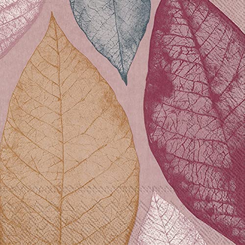 Ihr Ideal Home Range Cocktail Napkins Disposable 3-Ply Paper Party Napkin Pack, 5" X 5", Big Leaves (Red), 20-Count #TOP3