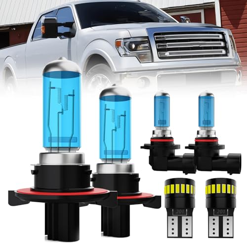 Image of Headlight Bulbs License Plate Lights Fit For Ford F150 2004-2014, 9008 High Low Beam + 9145 Fog Lights Halogen Light Bulb + License Plate Lights, Pack of 6