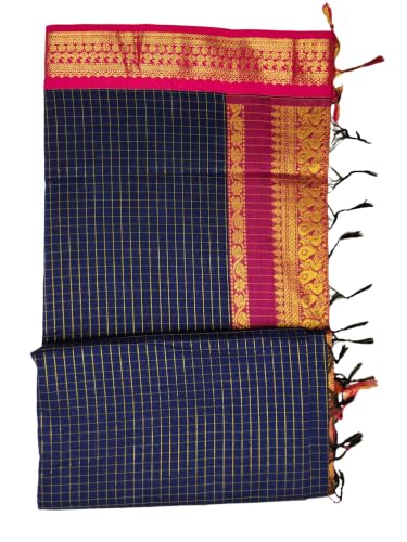 Image of Pure Kalyani Cotton Saree | Zari Border & Blouse Piece - Lata Gadwal Design | Traditional Saree