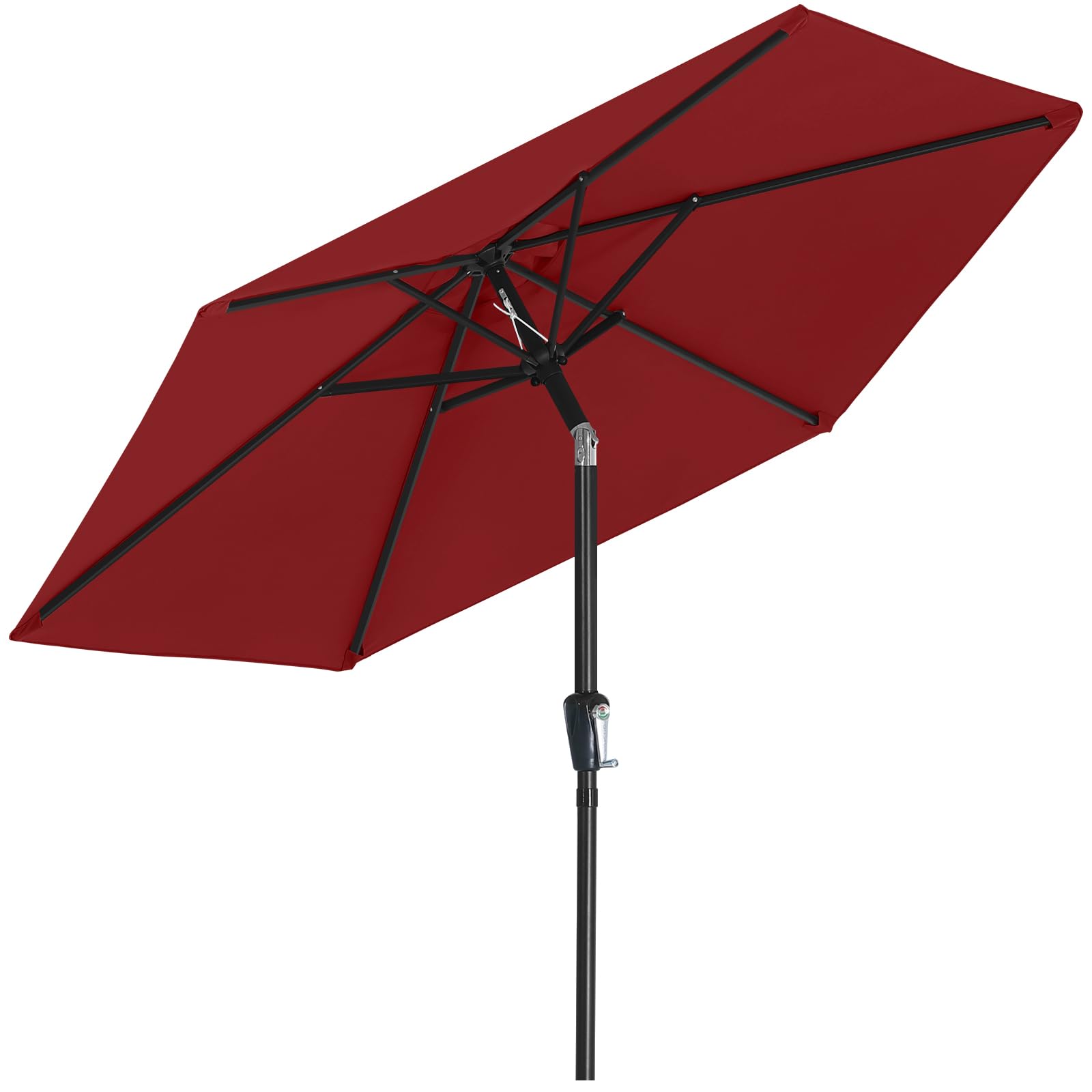 MasterCanopy 230 cm Sonnenschirm mit 6 Rippen & Kurbel, Burgund | Neigungsverstellbar, UPF50+ Sonnenschutz, für Patio, Garten, Terrasse, Markt
