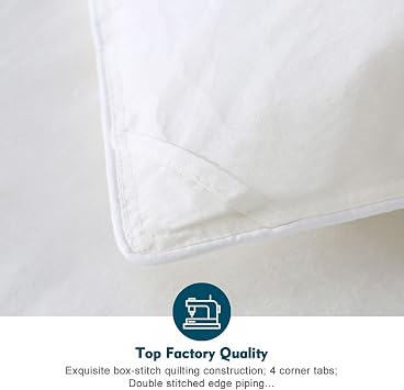 Twin Feathers Down Comforter,Medium Warm All-Season Duvet Insert | 100% Organic Cotton Cover,Machine Washable Hotel Quilt,White Bed Blanket,OEKO-TEX Certified,Box-stitch Prevents Shifting