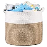 Magicfly Cotton Rope Laundry Baskets, 15 X 15 X 14 Inch Large Baby Nursery Organizer, Toys and Baby Storage Blankets in Baby Nursery or Kids Room, Beige & White