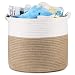 Magicfly Cotton Rope Laundry Baskets, 15 X 15 X 14 Inch Large Baby Nursery Organizer, Toys and Baby Storage Blankets in Baby Nursery or Kids Room, Beige & White