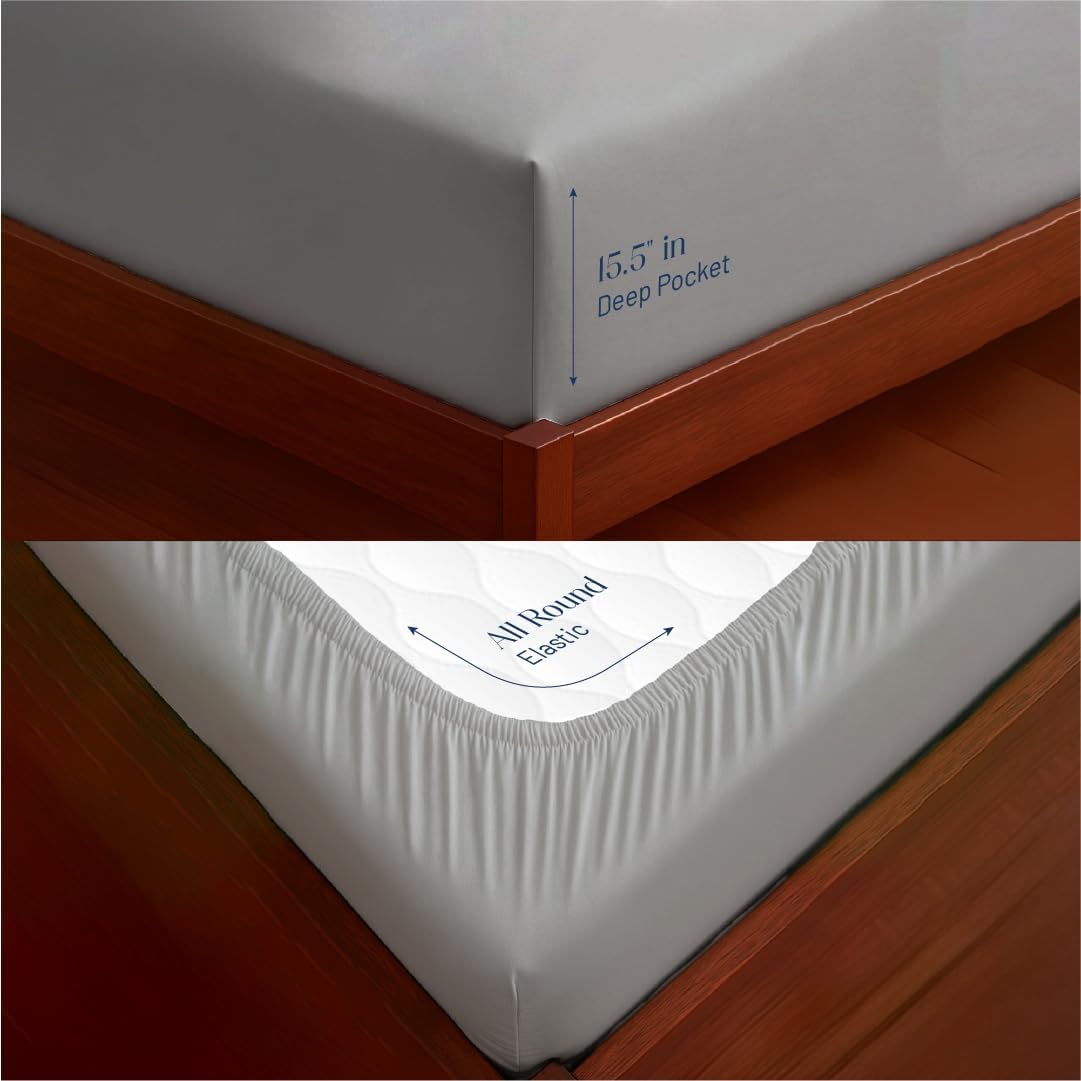 Westbrooke 475 Thread Count 100% Long Staple Cotton Sateen Sheet Set,California King 4 Piece Bedding Set Silky Soft,Smooth& Breathable Cotton Sheets with 15.5DeepPocket Luxury Sateen Finish Light Grey