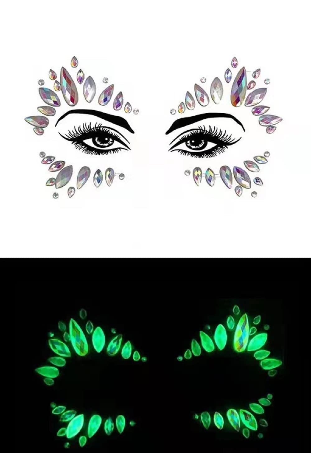 S.A.V.I 3D Luminous Crystal Diamond, 3D Rhinestone Faces Jewels, Glow in Dark, Face Stickers for Party Disco Club Bar