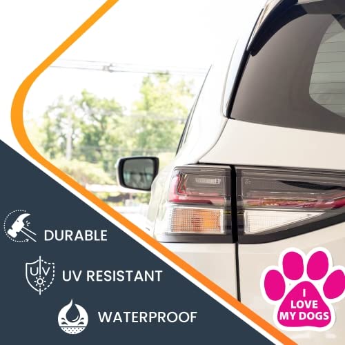 Image of I Love My Dogs Pink Pawprint Car Magnet 5 Inch, Dog Lover Gift