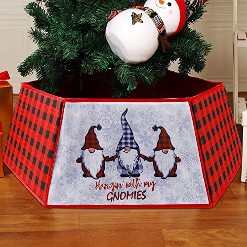 Juegoal Christmas Tree Collar, 32 Inch Gnome Hexagon Christmas Tree Ring, Xmas Tree Stand Cover, Easy Set Up & Collapsible Red Buffalo Plaid Tree Skirt Base Cover For Christmas Tree Decorations #TOP6