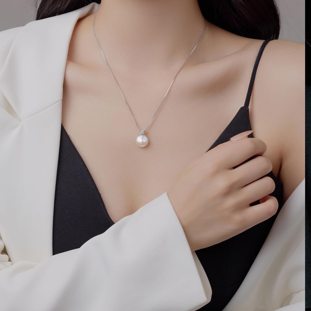 JaruJaru S925 Sterling Silver Pendent Necklace, 5A+ Quality Freshwater Baroque Pearl (Flat/Coin), CZ Crystal Accents, 20'' Extra long Fully Flexible Figaro Chain35-50cm