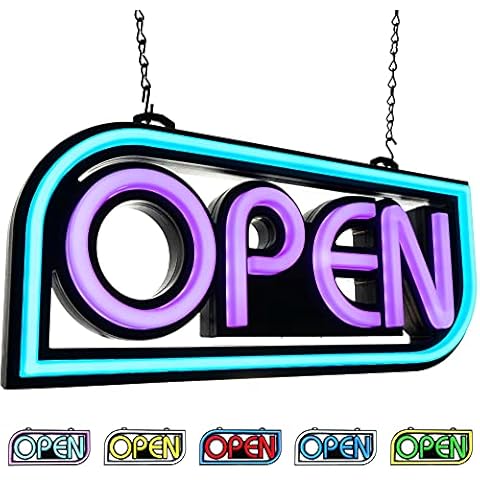 Open Sign by Element Lux - 49 Color Combinations - Neon LED Open Sign for Business Window - Bright Sign for Restaurant, Coffee, Bar, Spa w Remote - 16 x 7.5in Cover