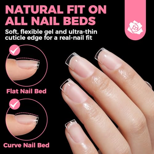 Image of UNA GELLA Short Square Gel Nail Tips Half Cover 504PCS Pre-buff Acrylic Nail Tips Square Clear False Fake Nails No C Curve DIY French Style Nail Extentions Art Salon 12 Sizes
