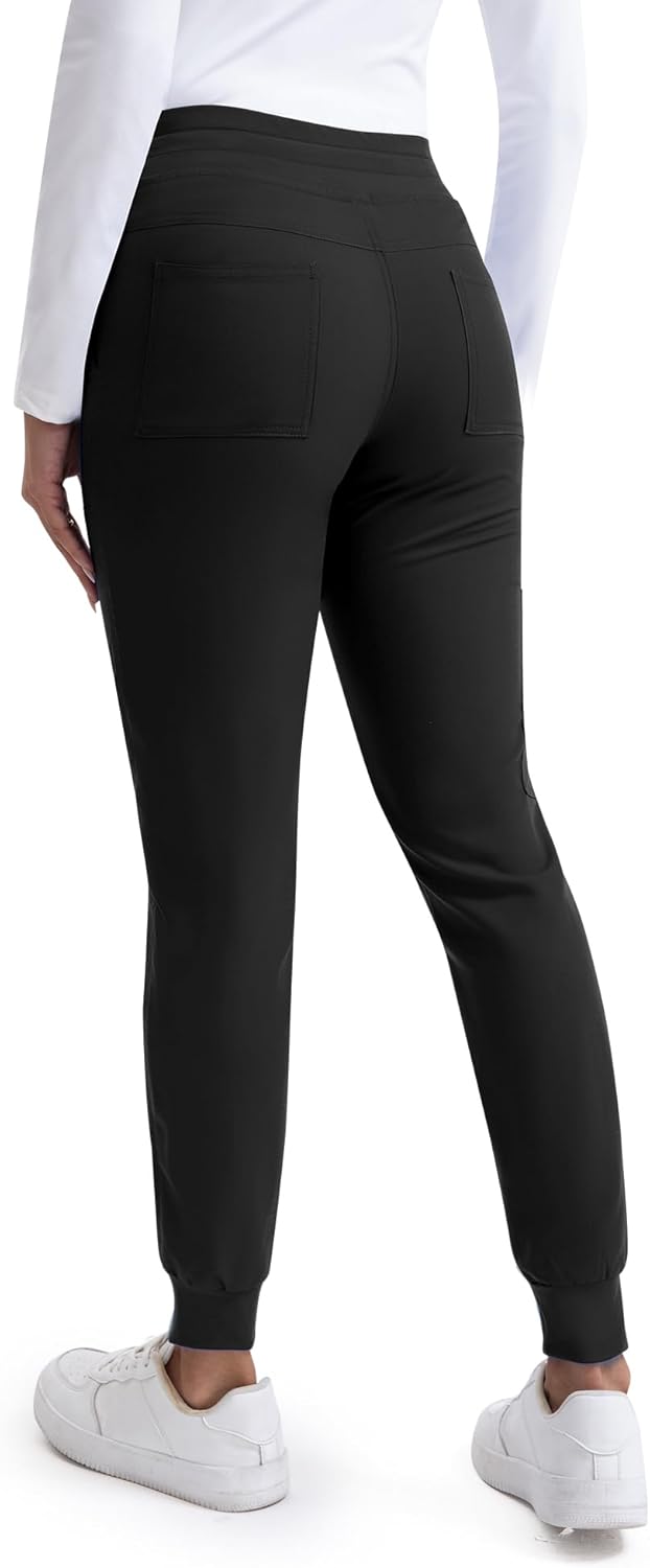 Scrub Pants for Women- Slim Fit Jogger Pants with 5 Pockets, 4-Way Stretch Soft Fabric Cargo Work Pant Black - Image 2