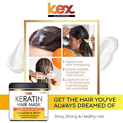 Keratin Hair Mask Made In Usa With Natural Collagen & Biotin - Hair Repair Treatment For Dry & Damaged Hair And Growth - Save Color Treated Hair With Enriched Nourishment & Professional Care - 8 Oz #TOP4
