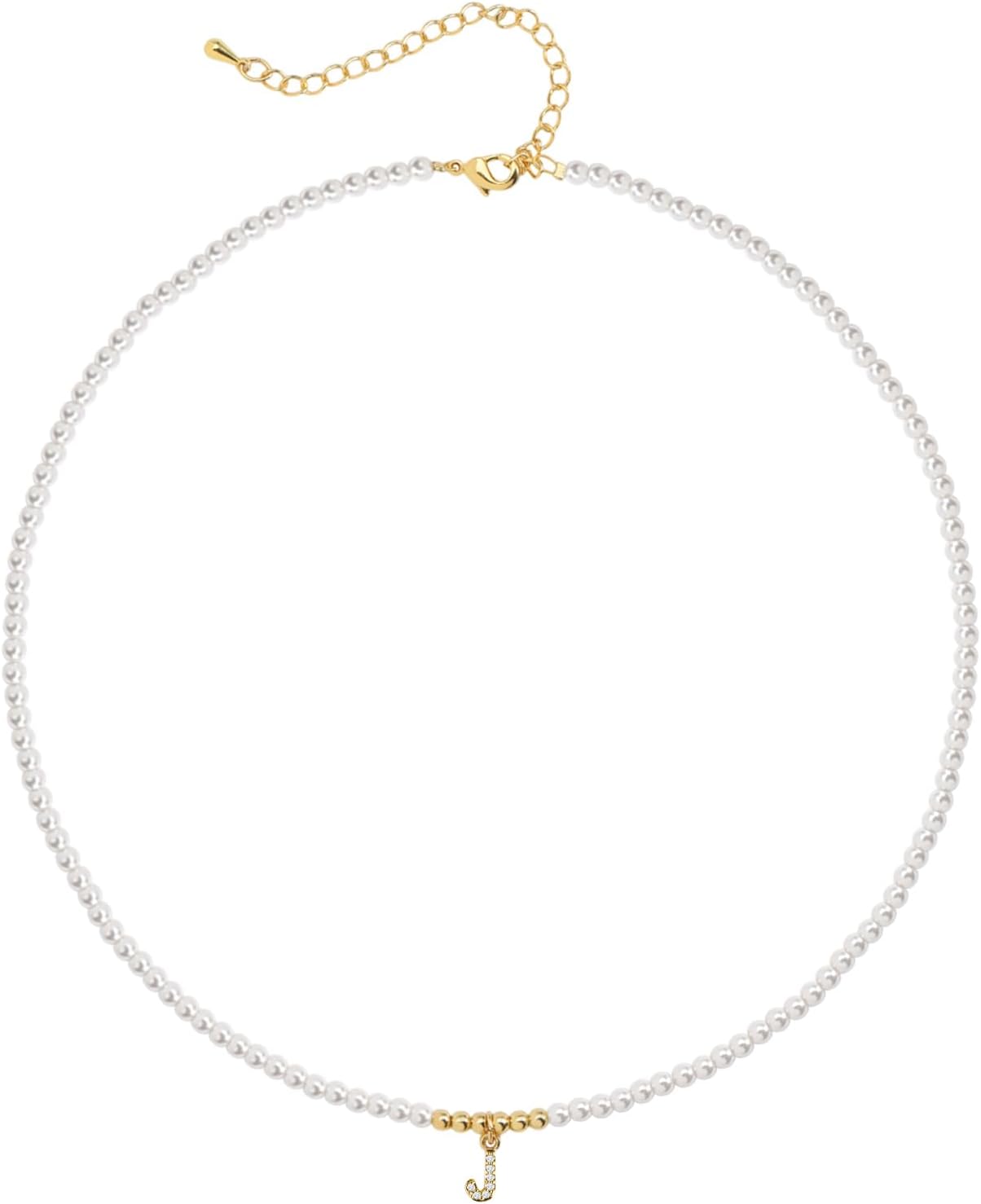 IDOKAWA Gold Initial Pearl Necklaces for Women, Dainty Gold Letter Strands Necklace A-Z Pendant Pearl Choker Necklace Trendy Personalized Monogram Name Necklace Gold Jewelry Necklace for Women Gift
