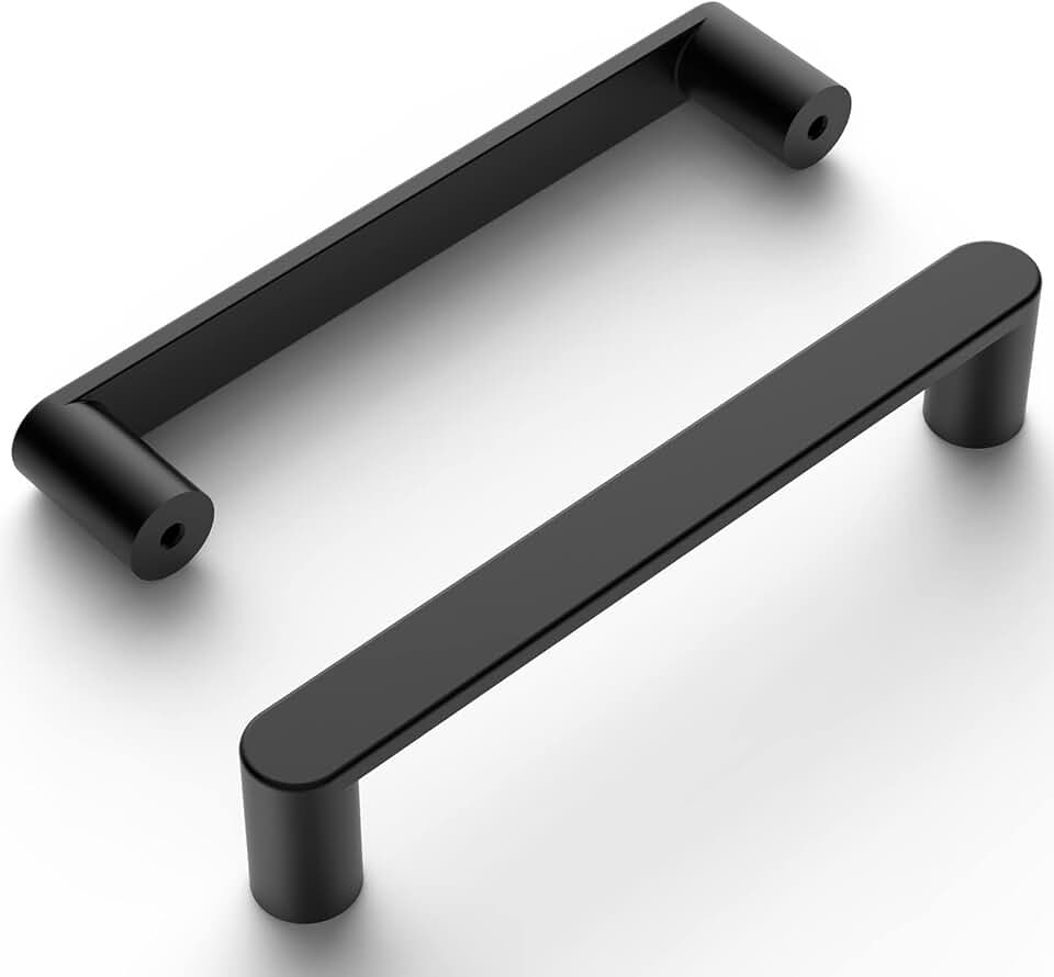 Amerdeco 10 Pack Matte Black 5 Inch(128mm) Hole Centers Kitchen Cabinet Pulls Hardware Modern Kitchen Handles for Cabinets Cupboard Handles Drawer Pulls ZH0005