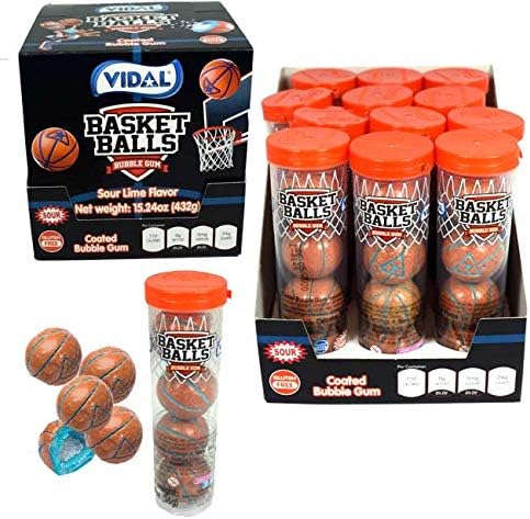Vidal Basketball Sour Bubble Gum, 12 Tubes, (4) Gumballs in each Tube