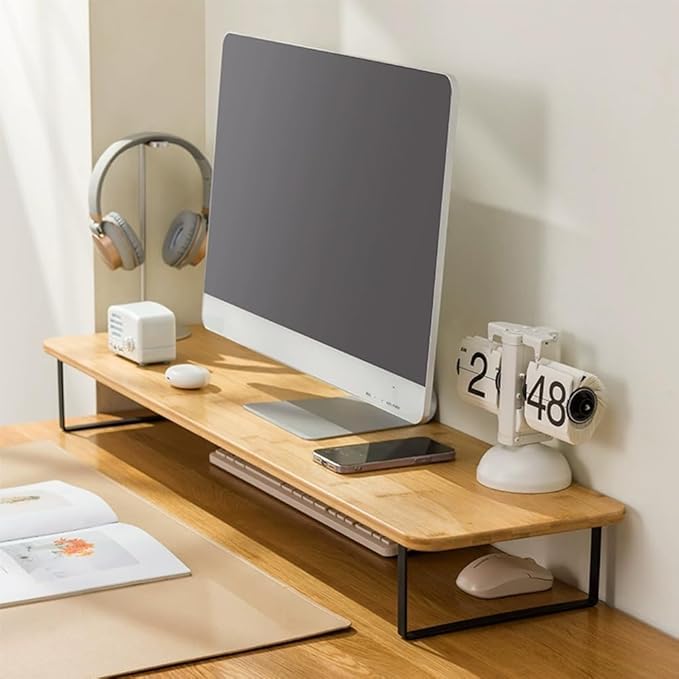 Monitor Stand Riser, 80CM Length Wood Moniter Riser with Keyboard Organizer