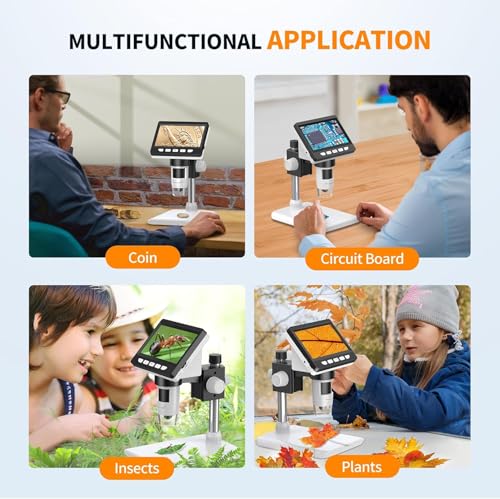 Image of 4.3″ IPS LCD Digital Microscope 1000X 1080P - Coin Microscope Magnifier with 10MP Camera Video Recorder, 8 Adjustable LED Lights, PC View, Portable USB Microscope (32GB Card Included)