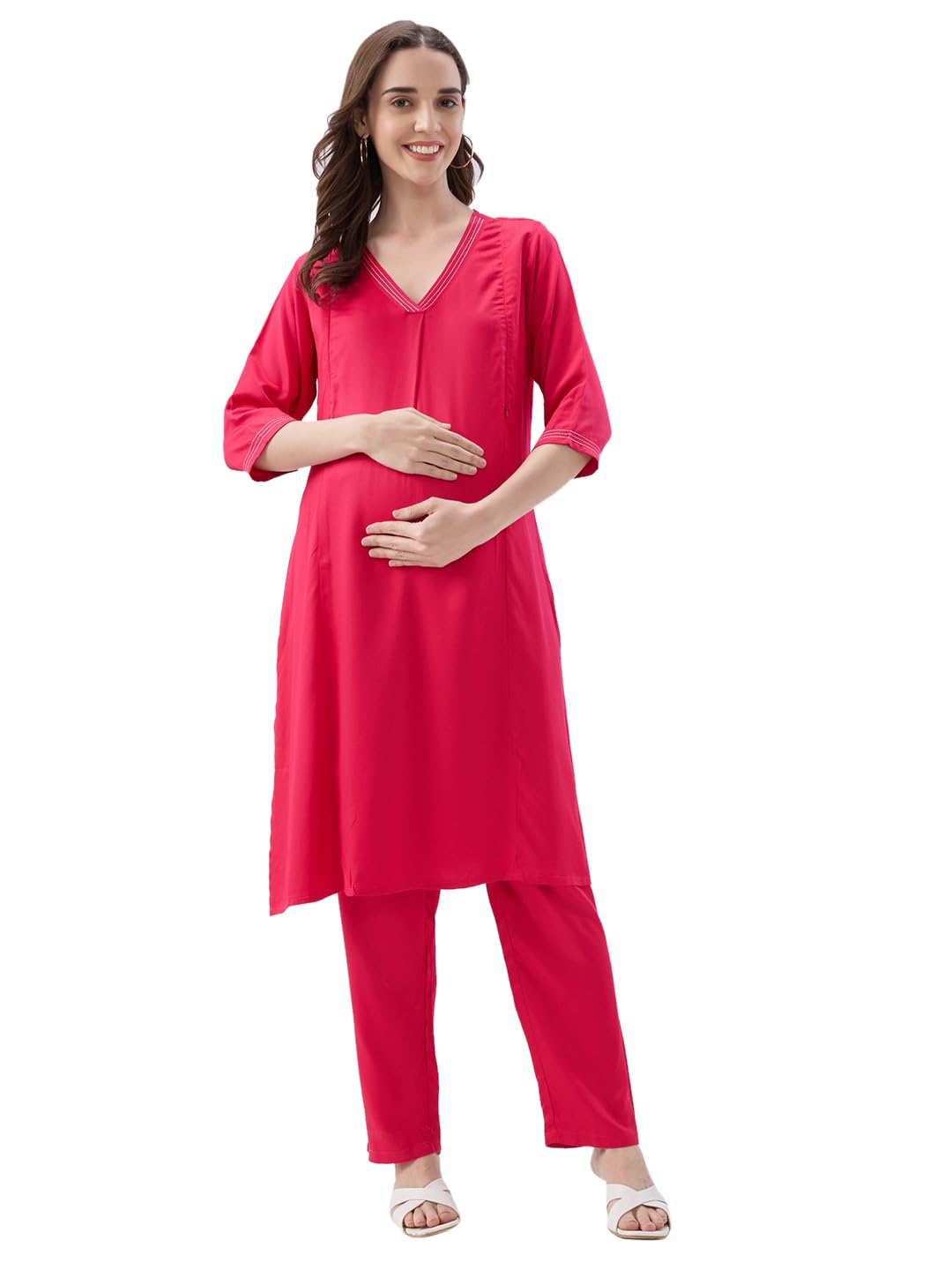 Maternity Nursing and Feeding Kurta Set | Nursing Zippers | Pre and Post Pregnancy | Raw Silk |5174-image-9