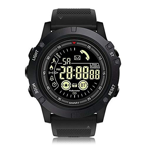 HRRH Reloj Inteligente al Aire Libre, Bluetooth 4.0 Luminoso Dial Deportes Impermeable Largo Standby Pulsera Inteligente Táctico Militar Pulsera Podómetro,Black