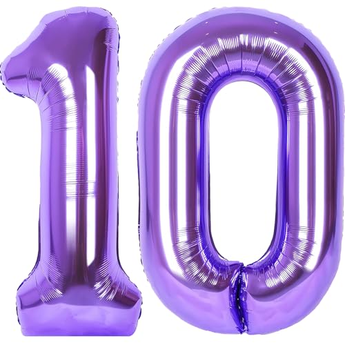 Image of Number Balloons for Birthday Decorations - 40 Inch Large Party Balloons 10, Purple Foil Number Balloons for Boys Girls, Balloons for Party Supplies