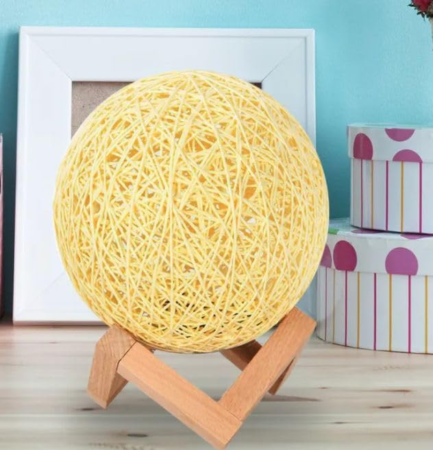 Quace 15CM 6 Led Rattan Ball Moon Lamp,Elegant Design for Beautiful Indoor Lighting in Bedrooms and Kids' Rooms,Living Room Decor(Warm White 15cm)