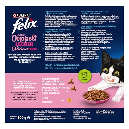 Felix Doppelt Lecker Junior Katzenfutter trocken, mit Huhn, Truthahn und Gemüse, 5er Pack (5X 800g) – Bild 3