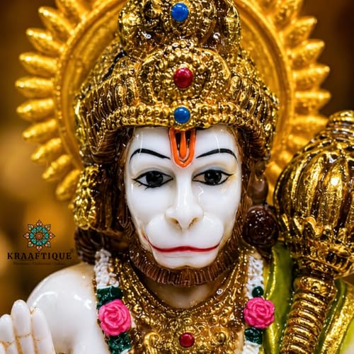 Image of Marble Ashirwad Hanuman Idol with Glossy Finish 6.5 Inch Statue for Home Temple Pooja Room Spiritual Gift