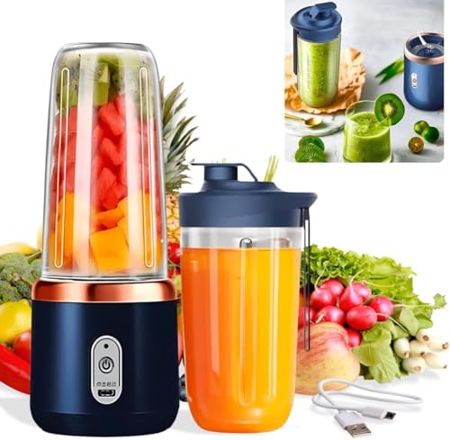 Image of Portable Blender for Smoothies & Juices, USB Rechargeable Personal Blender, 400ML Mini Juicer Mixer Grinder with 6 Stainless Steel Blades, 3 Speed Modes, 40W Powerful Motor, 1500mAh Battery