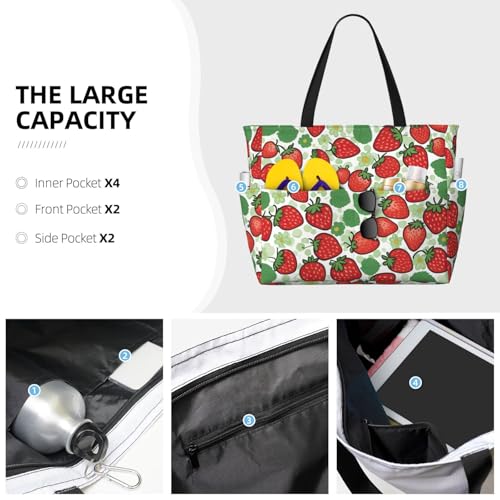 Strawberry pattern Print Large Capacity Beach Travel Bag with Zipper and Pockets for Camping Travel Gym3