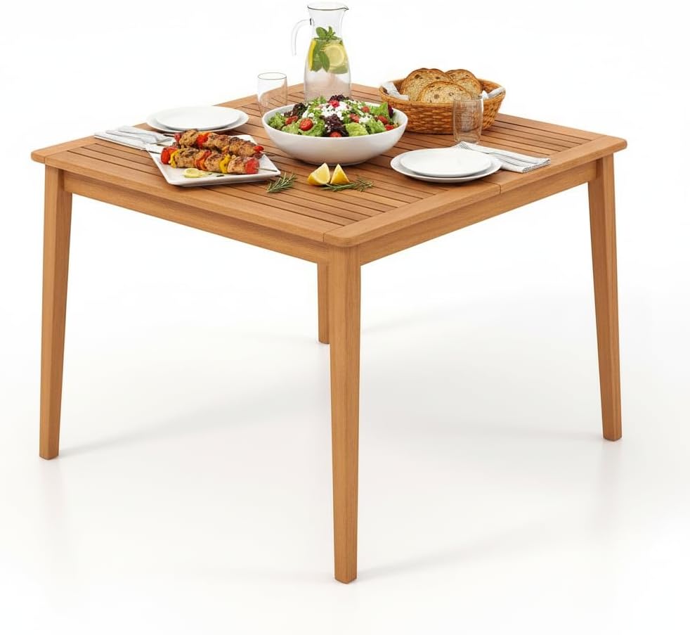 Tangkula 4-Person Outdoor Acacia Wood Dining Table, 40" Square Bistro Table with 1.96" Umbrella Hole, Outdoor Patio Table for Porch, Deck, Garden and Backyard, Natural