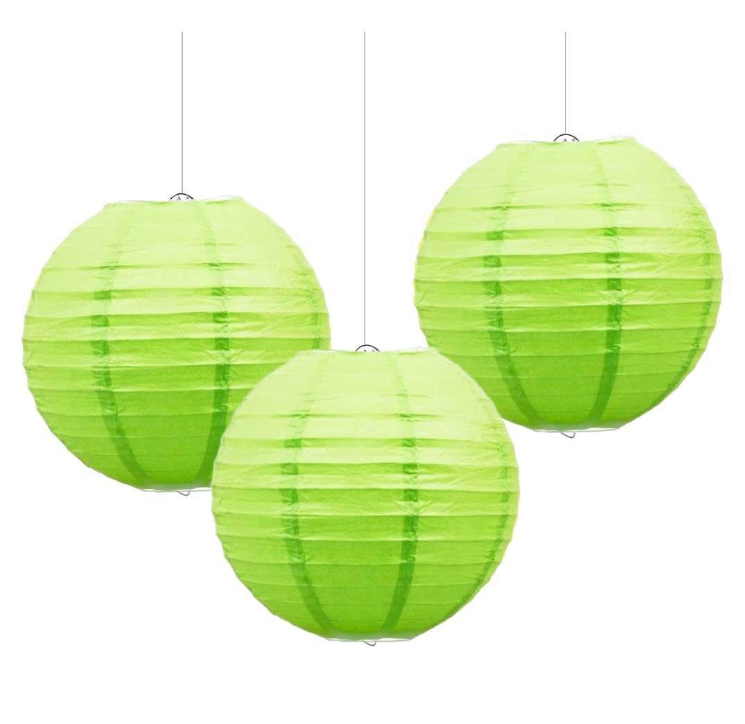 PARTY TIME 3 Pcs. Paper Lantern Hanging Chinese Handmade Lanterns Decoration for Festival Birthday Wedding Home Party - 12 Inch (Light Green)