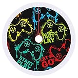 MoBlinko Game Controller Gaming Tree Skirt Joystick Gamepad Neon Circle Tree Mat with Tassel Lace Xm