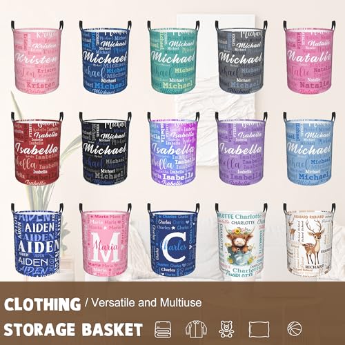 Image of Custom Name Laundry Hamper, Personalized Laundry Baskets with Name for Boys Girls Women Men, Customized Collapsible Dirty Clothes Hamper Easy Storage Gifts for Bedroom Bathroom Living Room