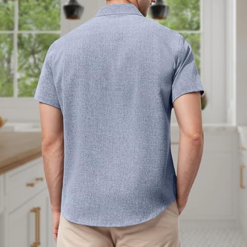 Mens Linen Shirt Classic Button Down Shirt Casual Short Sleeve Blouse Wedding Holiday Summer Tops Lightweight Tee3