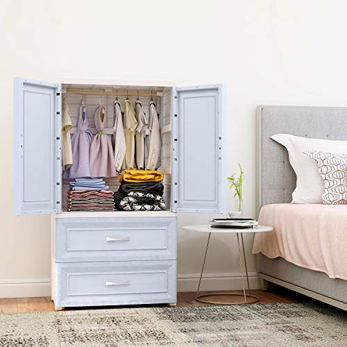 Nafenai Plastic Wardrobe Closet with Door and Drawers,Small Armoire for Kids Clothes/Toys with Hanging Rod,Baby Wardrobe Organizer for Bedroom,Play Room,Nursery Storage Dresser,Blue - Thumbnail 7