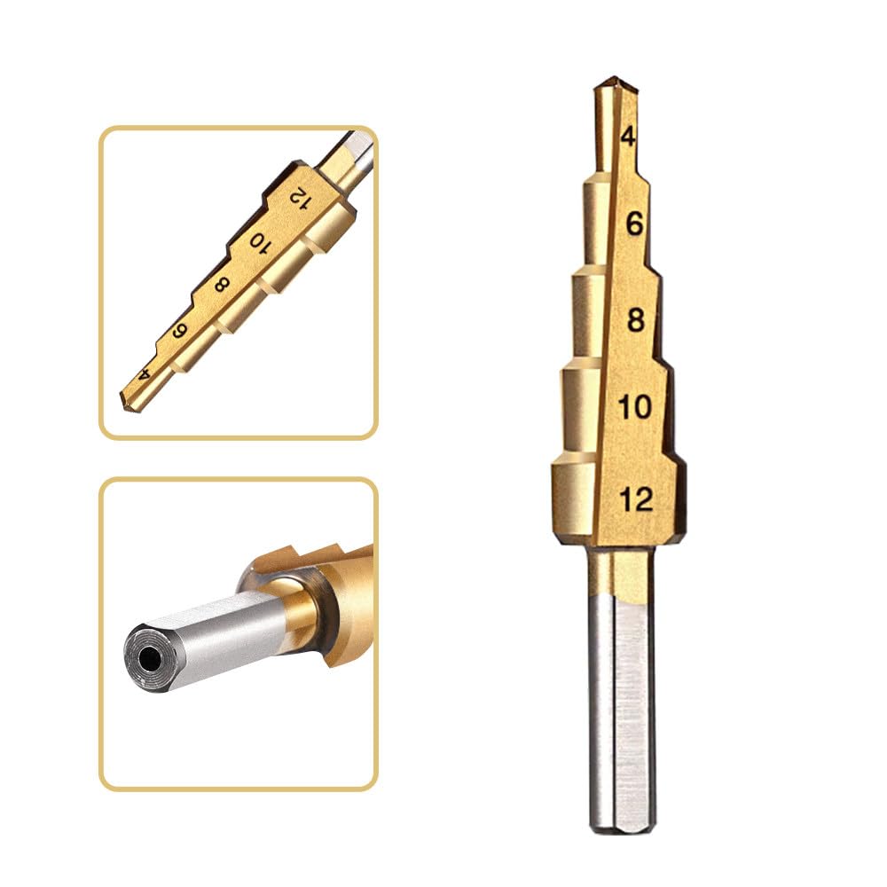 Set di Punte da Trapano 6/3 Pezzi 4-12 4-20 4-32 mm 3 6 8 mm per Apri Fori in Metallo per la Lavorazione del Legno, 6 Pezzi con Sacchetto OPP
