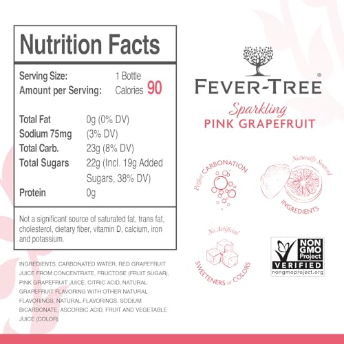 Image of Fever-Tree Sparkling Pink Grapefruit - Premium Quality Mixer - Refreshing Beverage for Cocktails & Mocktails. Naturally Sourced Ingredients, No Artificial Sweeteners or Colors - 16.9 Fl Oz Bottles - Pack of 8