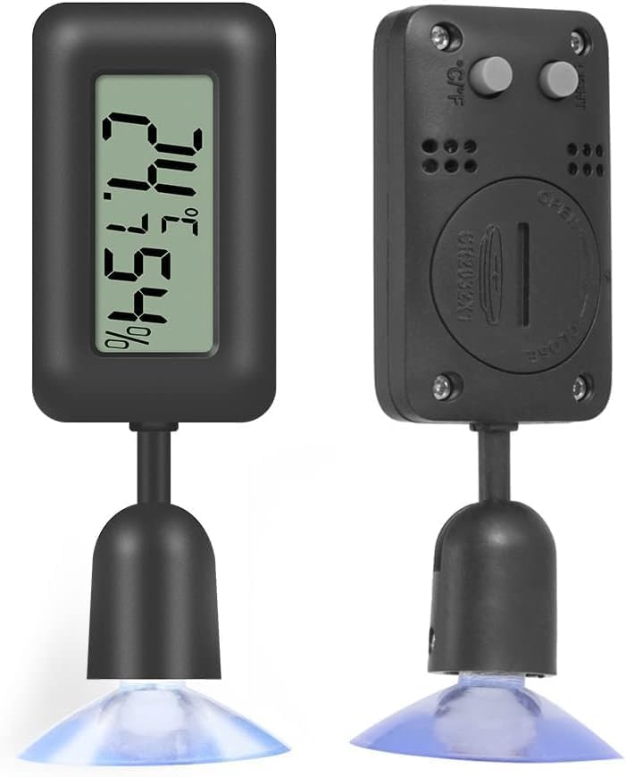Reptile Hygrometer Thermometer, LCD Digital Thermometer Humidity Gauge with Backlight, for Reptile vivarium Greenhouse Incubator, Black, 1 Pcs
