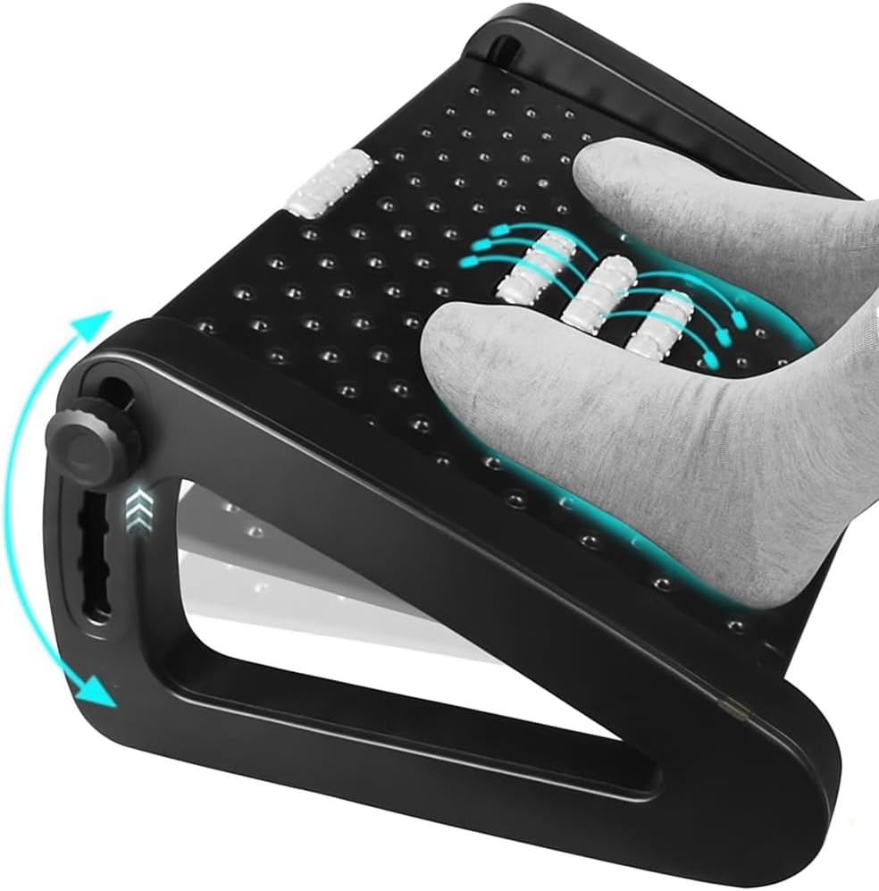 Adjustable Underdesk Footrest - Desk Foot Rest with Moveable Wheels - Foot Stool Under Desk with Large Roller Massage - Ergonomic Foot Rest with Massage Function for Office, Gaming,Home & Garden